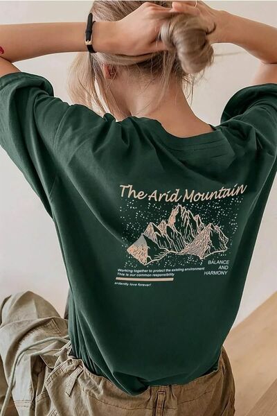 PALPİTO Γυναικείο μπλουζάκι Navy Blue Arid Mountain με στάμπα Oversize