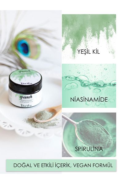 Olea Vera Green Powder Mask - Natural Clay, Combination Fatty, Wide Pore Skin
