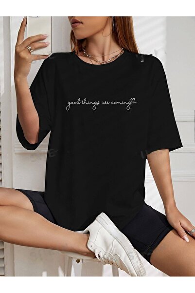 PALPİTO Ženske crne dobre stvari Štampano Oversize kroj T-shirt