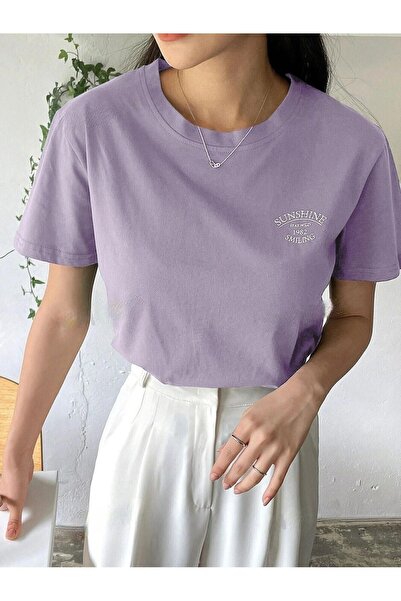 PALPİTO Ženska lila sunčana Štampano Oversize kroj T-shirt