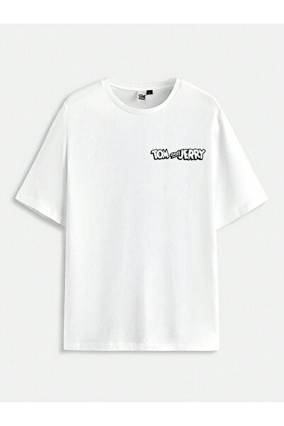 PALPİTO Μπλουζάκι με στάμπα Tom and Jery Unisex Λευκό Oversize