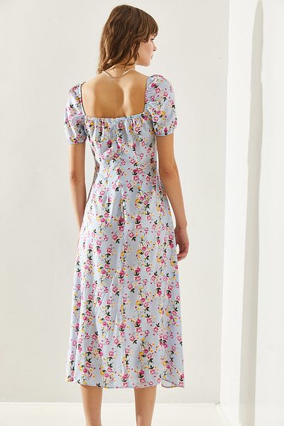 Bianco Lucci Damenkleid mit Blumenmuster – Krageneinfassung und Schlitzdetail60251284