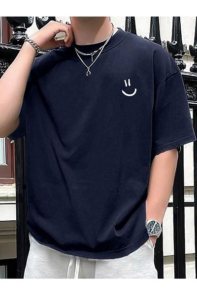 PALPİTO Ανδρικό μπλουζάκι Oversize - Navy Blue, Emoji Printed