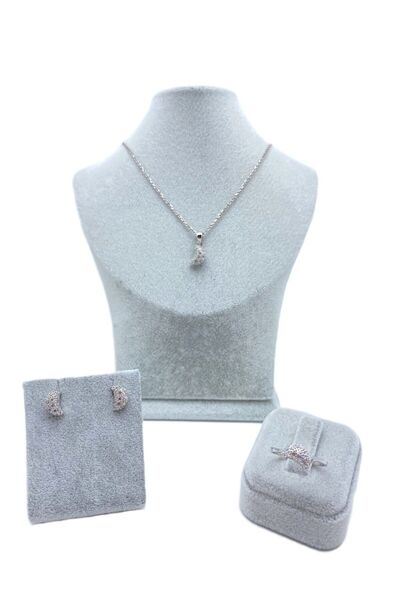 ERU JEWELLERY Yarim Ay Zirkon Pirlanta Taşli Kadin Gümüş Taki Seti?- Doğum Günü Hediyesi