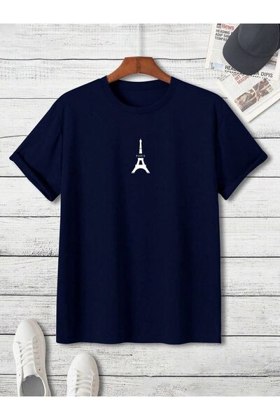 PALPİTO Tricou oversize unisex bleumarin cu imprimeu Eiffel