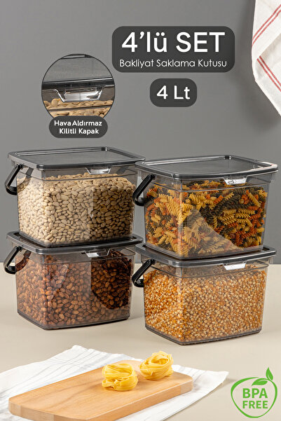 Meleni Home 4'lü Set Çok Amaçlı Un Bakliyat Saklama Kabı - Erzak Mutfak Sakla...