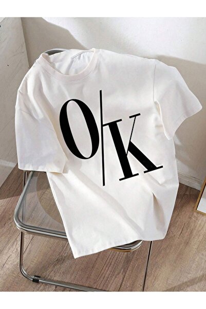 PALPİTO Unisex bela OK Štampano Oversize kroj T-shirt