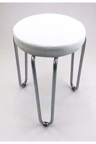 sandalyecafesi Sandalye Cafesi 4 Adet Beyaz Metal Ayaklı Beyaz Deri Tabure Sc...