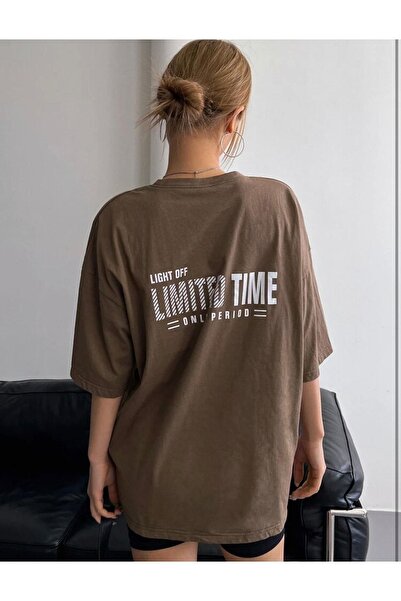 PALPİTO Γυναικείο μπλουζάκι Brown Limited με στάμπα oversize