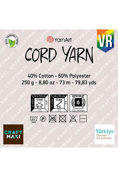 Yarnart Cord Yarn Vr - Αξεσουάρ Χέρι Πλεκτό Σχοινί Ebruli-927