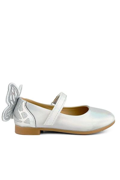 Cici Bebe Ayakkabı Balerini flexibili și ușori pentru fete - Pantofi argintii cu velcro cu detaliu în formă de fluture