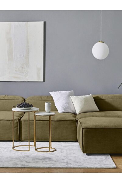 S Home Design Concept Frida 4 Modül Pofidik Modüler Kanepe L Köşe Koltuk Takımı, Keten, Yeşil 295x190 Cm