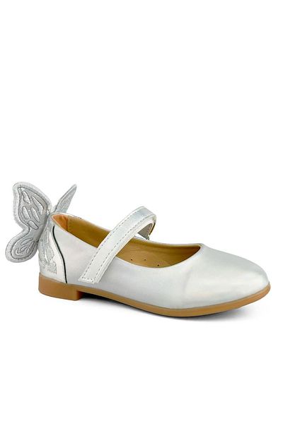 Cici Bebe Ayakkabı Balerini flexibili și ușori pentru fete - Pantofi argintii cu velcro cu detaliu în formă de fluture
