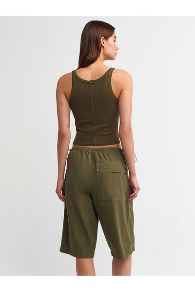 Dilvin 70968 Elastic Waist Long Shorts-Khaki