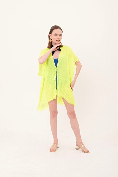 laughs Νέον κίτρινο βαμβακερό μακρύ κιμονό - δεμένο Pareo Pr11200