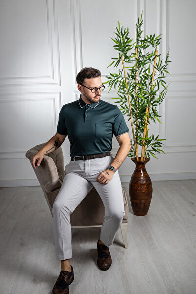 Sarar Κλασικό μπλουζάκι με πράσινο χακί γιακά πόλο με τσέπες - 100% βαμβάκι Mercerized