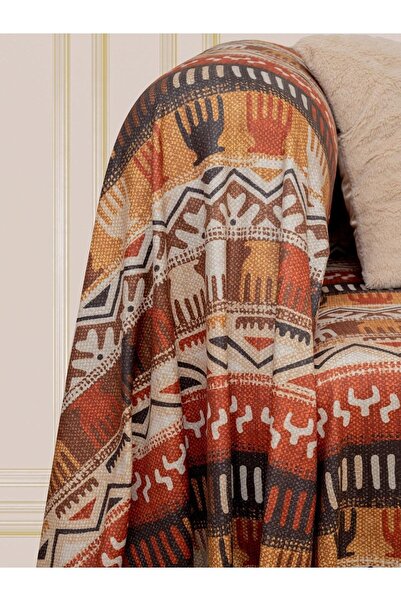 Latuda Concept Softmicro Etnik Desenli Boho 130x180 Cm Koltuk Örtüsü Şalı, Kanepe Örtüsü, Tv Battaniyesi Toprak