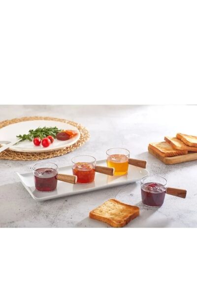 umut züccaciye وعاء صلصة صغير مكون من 6 قطع - وعاء مربى ميكا بمقبض خشبي، دبس الطحينة، وعسل الإفطار