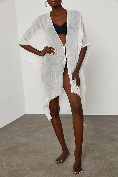 laughs Kimono Alb din Bumbac - Rochie Pareo pentru Plaja Km11200