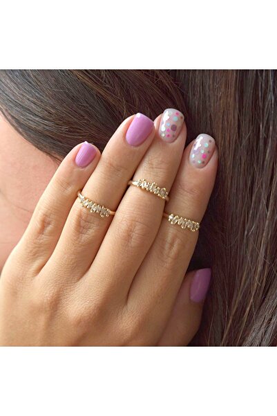 İlayda illys Gold Baget Taş Detaylı Ayarlanabilir Yüzük