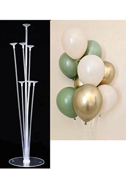 Patladı Gitti 7'li Balon Standı ve 10 Adet Küf Yeşili, Krom Gold ve Deniz Kum...