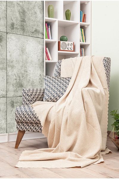 Latuda Concept 175x215 Jacquard Non-Slip Sofa Cover - Cream Sofa Shawl and Sofa Bed Cover
