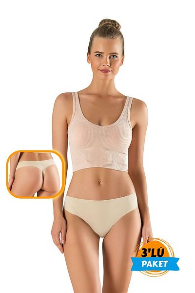 MODANTY Women's Skin Thong Slip 3-Piece Laser Cut Non-Marking Gathering Silicone