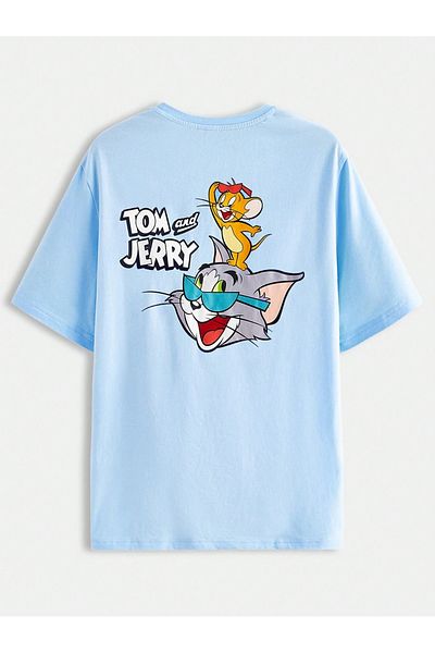 PALPİTO Unisex Oversize T-Shirt - Baby Blue, με στάμπα Tom and Jery
