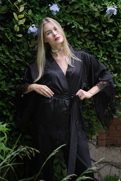 Mita Concept Black Lace Kimono and Pants Set