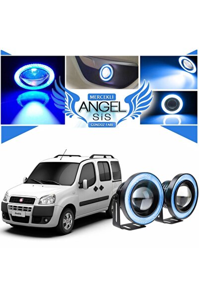 STS Oto Aksesuar Fiat Doblo D1 Uyumlu, Universal Mercekli Led Angel Sis Farı, 76mm Buz Mavi Renk
