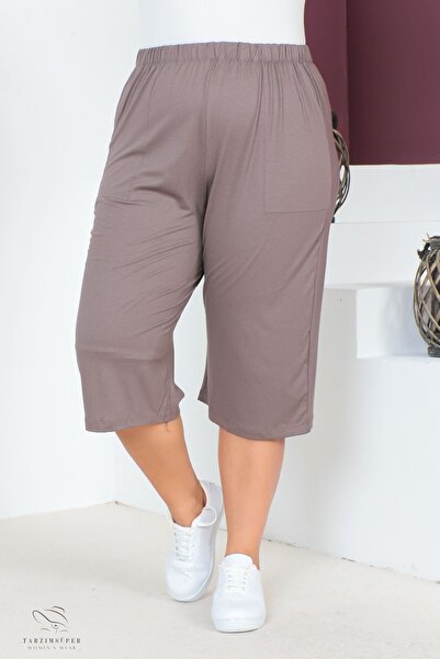 tarzımsüper Women's Large Size Elastic Waist Comfort Model with Pockets Comfortable Fit Lycra Cotton Wide Leg Capri