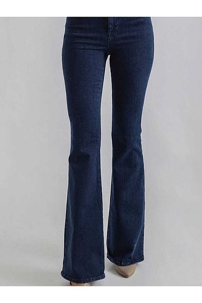 geenz manifacture Flare Leg Jeans Navy Blue Stálobarevné džínové kalhoty Power Lycra s vysokým pasem