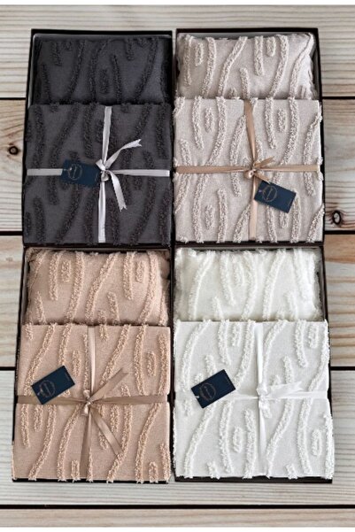 Butikhome by Egemar Astor Beige Bedspread Set - Tassel Pattern, Chenille Embossed, Simple and Modern Luxury 4 Pieces Boxed