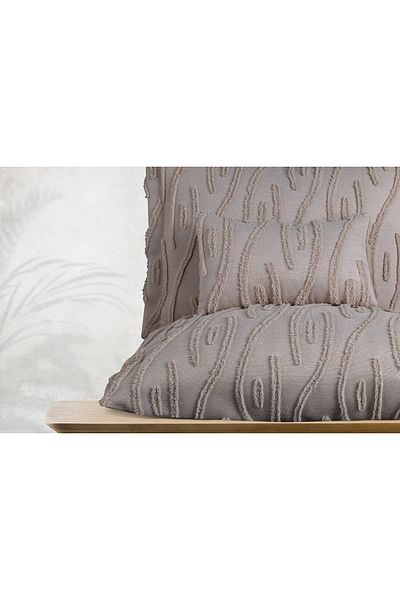 Butikhome by Egemar Astor Stone Colored Tassel Pattern Chenille Embossed Bed Cover Set - Modern and Simple Luxury 4 Pc