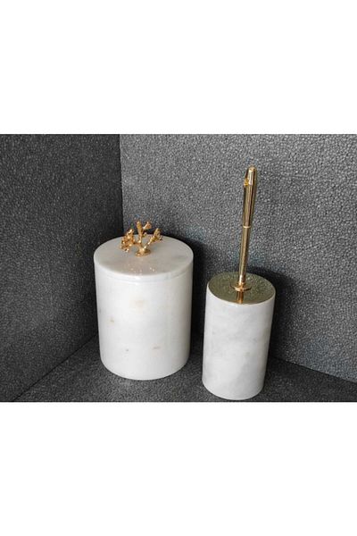 Polen Stone White Marble Gold Coral Accessory 2-Piece Bathroom Set