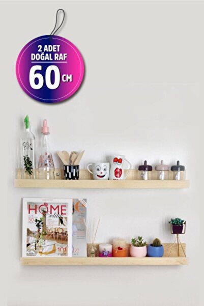 Loolpi Home - 2'li Duvar Rafı Doğal Ahşap Dekoratif Farklı Ölçülerde Çok Amaç...