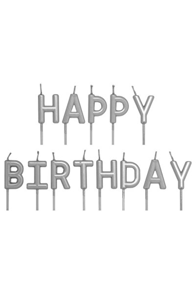 parti sürprizi Happy Birthday Gümüş Renk Harf Mum