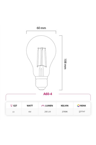 Genel Markalar 4w 220v E27 Rustik A60 Led Ampul A60-4 10'lu Paket