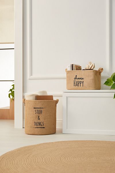 Ocean Home Textile Комплект от 2 - Джутов гардероб, органайзер за играчки за детска стая и сгъваем органайзер за кошница за съхранение