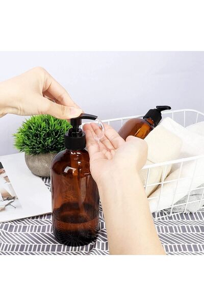 Tzc Desing Amber Glass Bottle Liquid Soap Hand Soap Dishwashing Liquid Shampoo Shower Gel Lotion Types 500ml 1 Piece