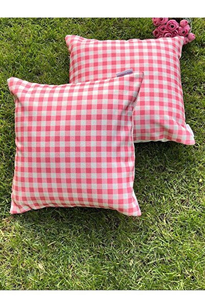 lamoonhome Husă de pernă cu model în carouri roz, pachet de 2