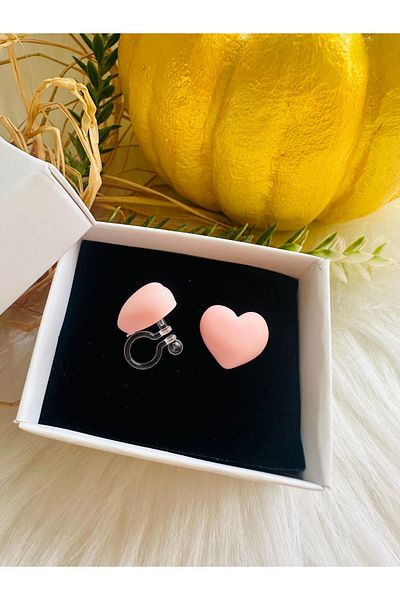 1PARÇAMAVİ Heart Transparent Earrings - Clip-on and Non-perforated Ear