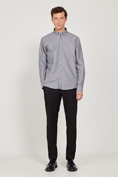 AC&Co / Altınyıldız Classics Khaki Linen Comfort Men's Shirt - Relaxed Fit, Buttoned Collar, Dobby