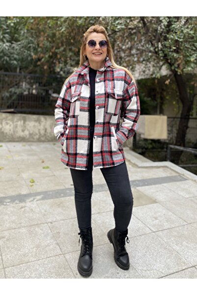 MAABMODA WOMEN'S BLACK RED SPOON FABRIC FOUR-POCKET RUBBER SHIRT