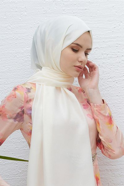 Loryan Shiny Monochrome Polina Shawl - Scarf, Evening Dress and Daily Use, Ecru