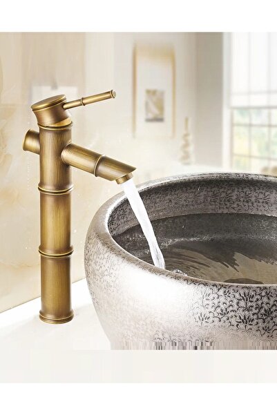 RENA DESIGN Bambu Model Rustik Antik Lavabo Bataryası Banyo Çanak Musluğu Esk...