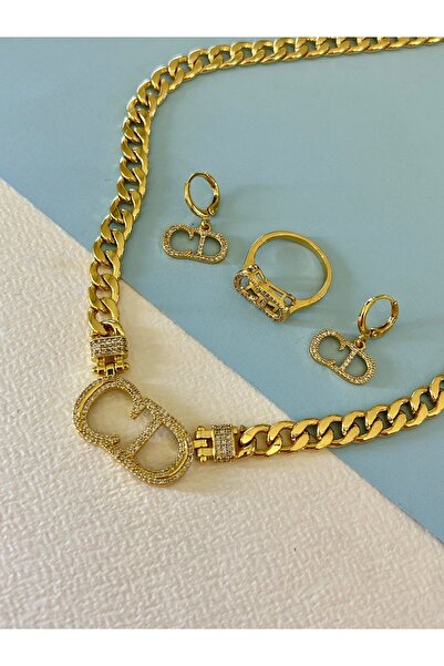 JEICON ATELIER 22 Ayar Altın Kaplama Cd Tasarım Kolye-küpe-yüzük-bileklik Set