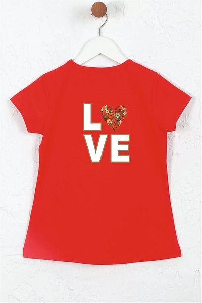 Cevval تي شيرت بناتي بطبعة قلب - LOVE