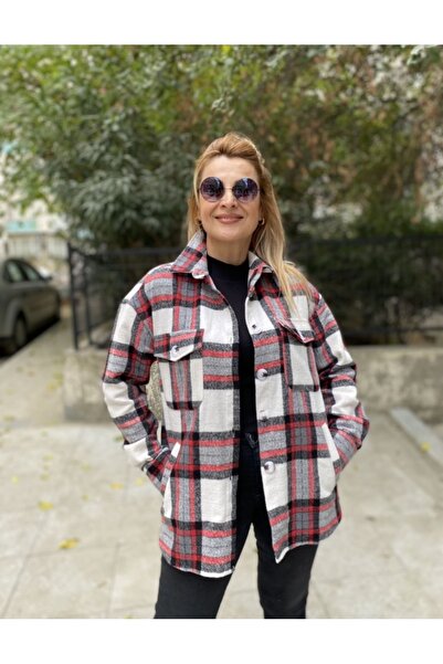 MAABMODA WOMEN'S BLACK RED SPOON FABRIC FOUR-POCKET RUBBER SHIRT