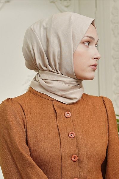 Loryan Beige Kianna Shawl - Leaf Patterned Cotton Jacquard